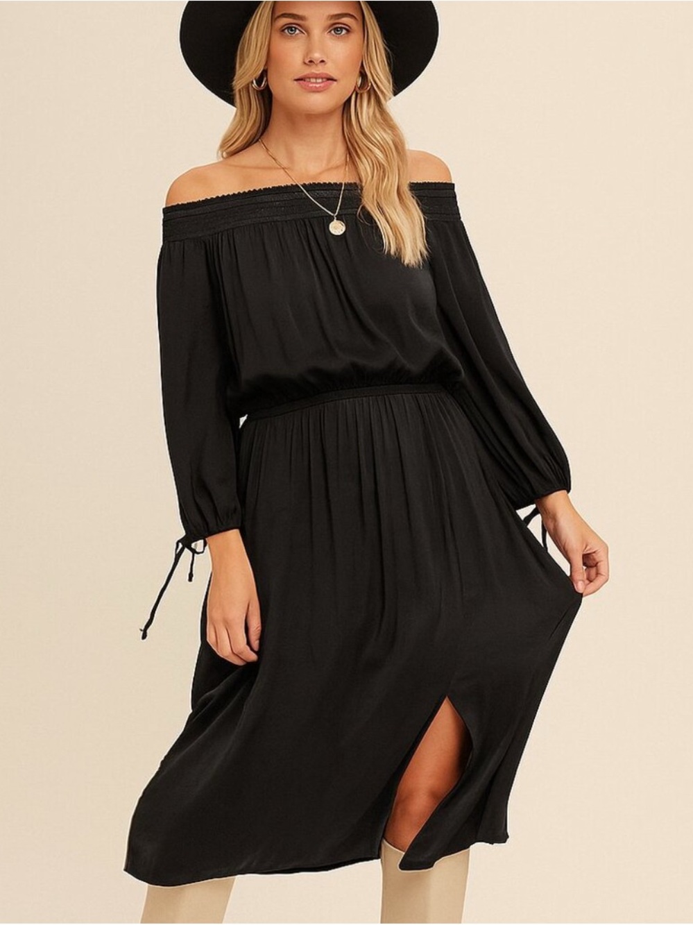 Hem & Thread Black Off-Shoulder Midi Dress